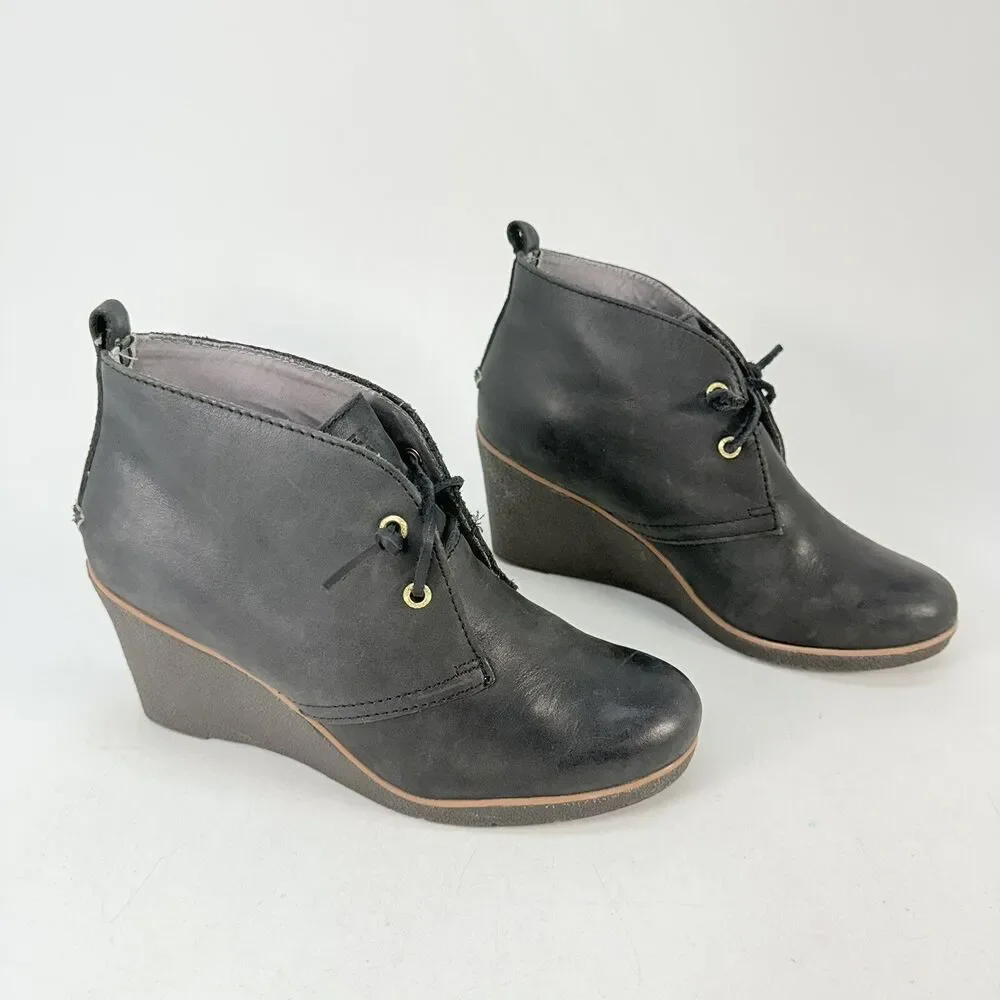 SPERRY Top Sider Harlow Black Leather Booties Wedge STS90491 Size 9.5 M